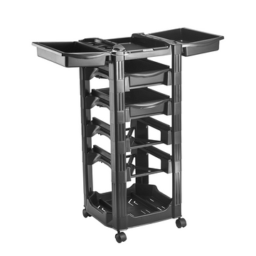 Dompel Salon Trolley Vegas 460exp – Black | Expandable Worktop, 4 Dual-Access Drawers, Hairdryer & Tool Holders, Stable Base with Wheels